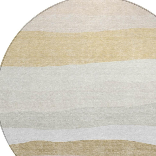 HomeRoots 8' Wheat Gold and Beige Round Striped Washable Area Rug for Indoor & Outdoor Durability and Style 629427