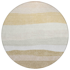 HomeRoots 8' Wheat Gold and Beige Round Striped Washable Area Rug for Indoor & Outdoor Durability and Style 629427