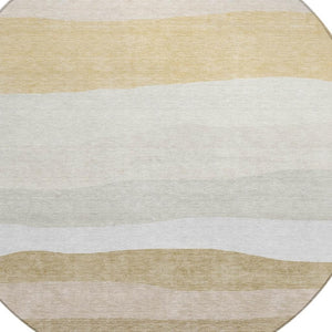 HomeRoots 8' Wheat Gold and Beige Round Striped Washable Area Rug for Indoor & Outdoor Durability and Style 629427