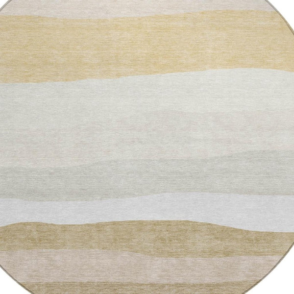 HomeRoots 8' Wheat Gold and Beige Round Striped Washable Area Rug for Indoor & Outdoor Durability and Style 629427