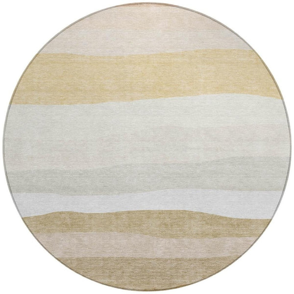 HomeRoots 8' Wheat Gold and Beige Round Striped Washable Area Rug for Indoor & Outdoor Durability and Style 629427