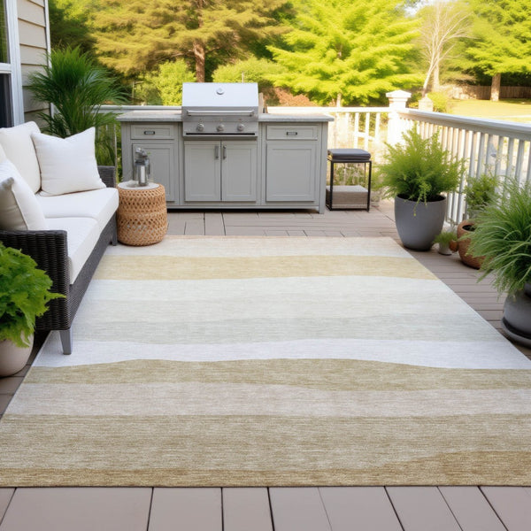 HomeRoots 9' Wheat Gold & Beige Striped Washable Rug - Durable, Stylish Indoor/Outdoor Area Rug for High Traffic Spaces 629429