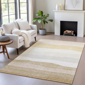 HomeRoots 9' Wheat Gold & Beige Striped Washable Rug - Durable, Stylish Indoor/Outdoor Area Rug for High Traffic Spaces 629429