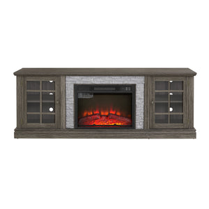 English Elm 70" Modern TV Stand with 23" Electric Fireplace, Faux Stone Mantel, Ample Storage & Cable Management Grey W2275S00024