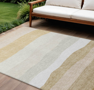 HomeRoots 10' Wheat Gold & Beige Striped Area Rug – Washable Indoor/Outdoor Carpet for High-Traffic Spaces 629430