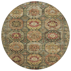 HomeRoots 8' Elegant Artichoke Green and Gold Round Medallion Rug - Washable for Indoor & Outdoor Use! 629433