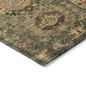 HomeRoots 8' Elegant Artichoke Green and Gold Round Medallion Rug - Washable for Indoor & Outdoor Use! 629433