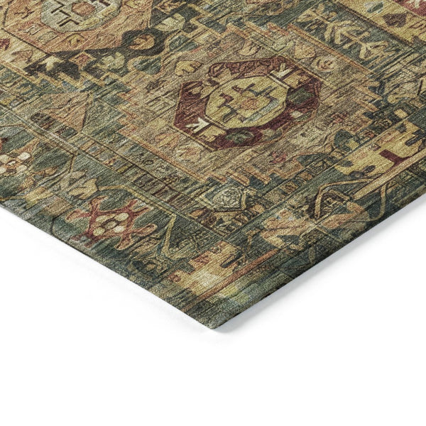 HomeRoots 8' Elegant Artichoke Green and Gold Round Medallion Rug - Washable for Indoor & Outdoor Use! 629433