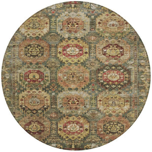 HomeRoots 8' Elegant Artichoke Green and Gold Round Medallion Rug - Washable for Indoor & Outdoor Use! 629433