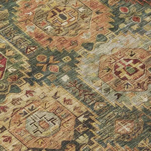HomeRoots 8' Elegant Artichoke Green and Gold Round Medallion Rug - Washable for Indoor & Outdoor Use! 629433