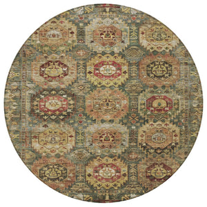 HomeRoots 8' Elegant Artichoke Green and Gold Round Medallion Rug - Washable for Indoor & Outdoor Use! 629433