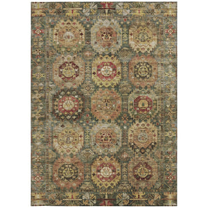 HomeRoots 8' X 10' Elegant Artichoke Green Gold Beige Medallion Rug - Washable, Durable for Indoor & Outdoor Use 629434
