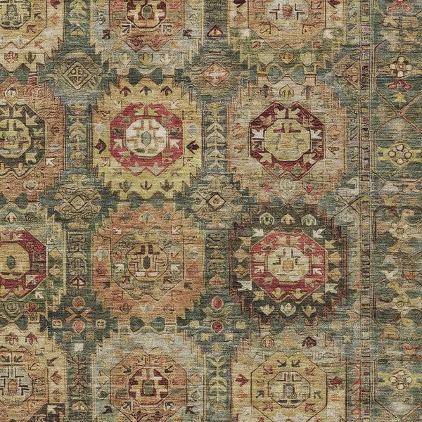 HomeRoots 8' X 10' Elegant Artichoke Green Gold Beige Medallion Rug - Washable, Durable for Indoor & Outdoor Use 629434