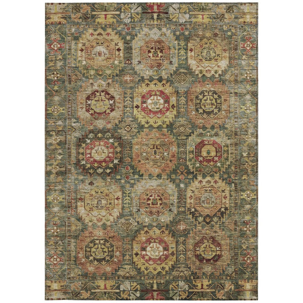 HomeRoots 9' X 12' Artichoke Green Medallion Area Rug - Durable, Washable Design for Indoor & Outdoor Elegance 629435