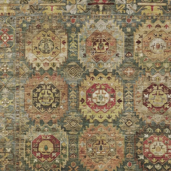 HomeRoots 9' X 12' Artichoke Green Medallion Area Rug - Durable, Washable Design for Indoor & Outdoor Elegance 629435