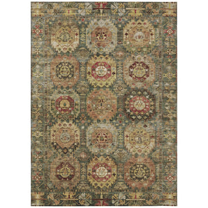 HomeRoots 9' X 12' Artichoke Green Medallion Area Rug - Durable, Washable Design for Indoor & Outdoor Elegance 629435