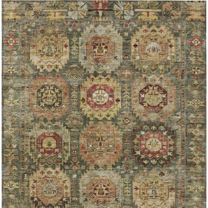 HomeRoots 9' X 12' Artichoke Green Medallion Area Rug - Durable, Washable Design for Indoor & Outdoor Elegance 629435