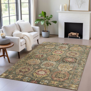 HomeRoots 9' X 12' Artichoke Green Medallion Area Rug - Durable, Washable Design for Indoor & Outdoor Elegance 629435