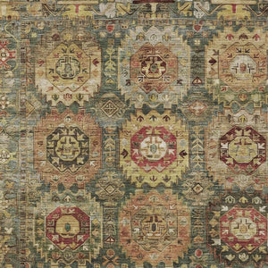 HomeRoots 10' X 14' Artichoke Green Gold Beige Medallion Rug - Washable, Durable, Versatile for Indoor/Outdoor Use! 629436