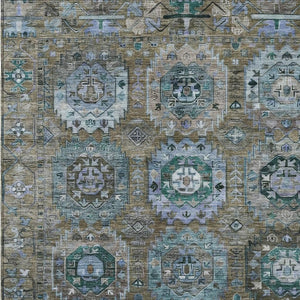 HomeRoots 5' X 8' Medallion Area Rug - Brown, Gray & Teal Blue Washable Rug for Indoor/Outdoor Spaces 629438