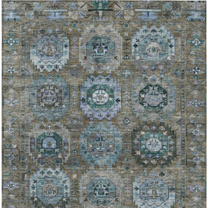 HomeRoots 8' Washable Indoor Outdoor Medallion Area Rug in Brown, Gray & Teal - Durable, Stylish & Easy Care! 629440