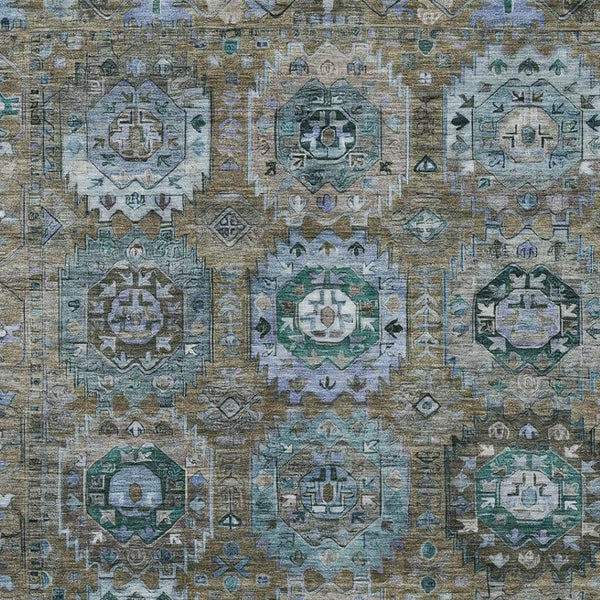 HomeRoots 9' X 12' Medallion Area Rug in Brown, Gray & Teal - Washable, Durable, Indoor/Outdoor Design! 629441