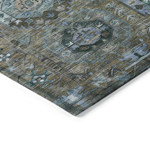 HomeRoots 9' X 12' Medallion Area Rug in Brown, Gray & Teal - Washable, Durable, Indoor/Outdoor Design! 629441