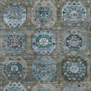 HomeRoots 10' Medallion Indoor Outdoor Area Rug in Brown, Gray & Teal - Washable, Stain-Resistant & Stylish 629442