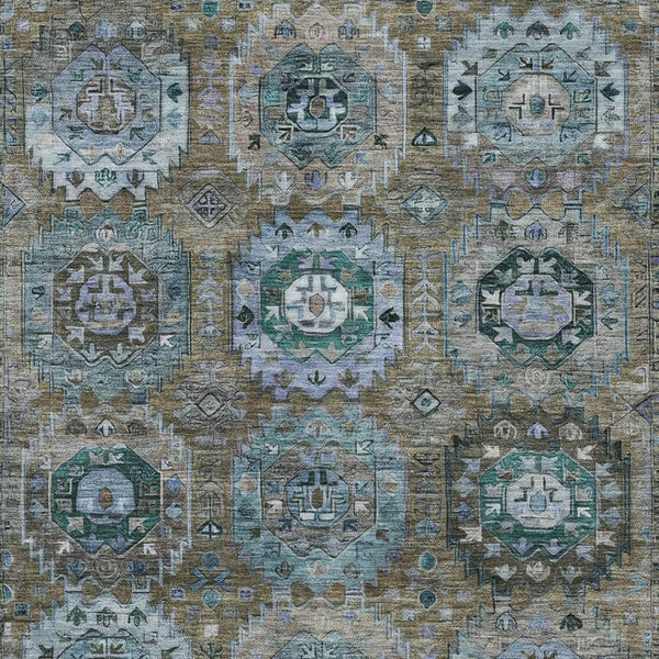HomeRoots 10' Medallion Indoor Outdoor Area Rug in Brown, Gray & Teal - Washable, Stain-Resistant & Stylish 629442