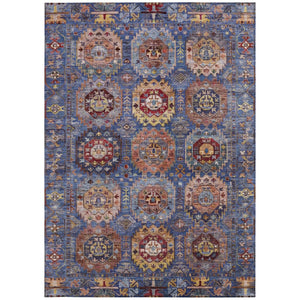 HomeRoots 5' X 8' Washable Denim Blue Medallion Area Rug - Stylish Indoor/Outdoor Decor for Any Space! 629444