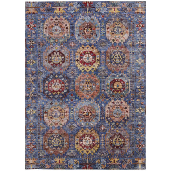 HomeRoots 5' X 8' Washable Denim Blue Medallion Area Rug - Stylish Indoor/Outdoor Decor for Any Space! 629444