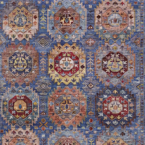 HomeRoots 5' X 8' Washable Denim Blue Medallion Area Rug - Stylish Indoor/Outdoor Decor for Any Space! 629444
