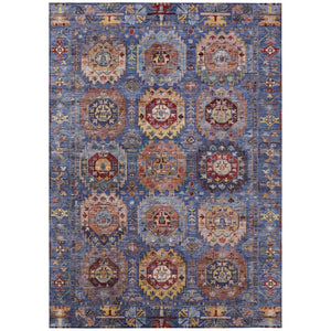 HomeRoots 5' X 8' Washable Denim Blue Medallion Area Rug - Stylish Indoor/Outdoor Decor for Any Space! 629444