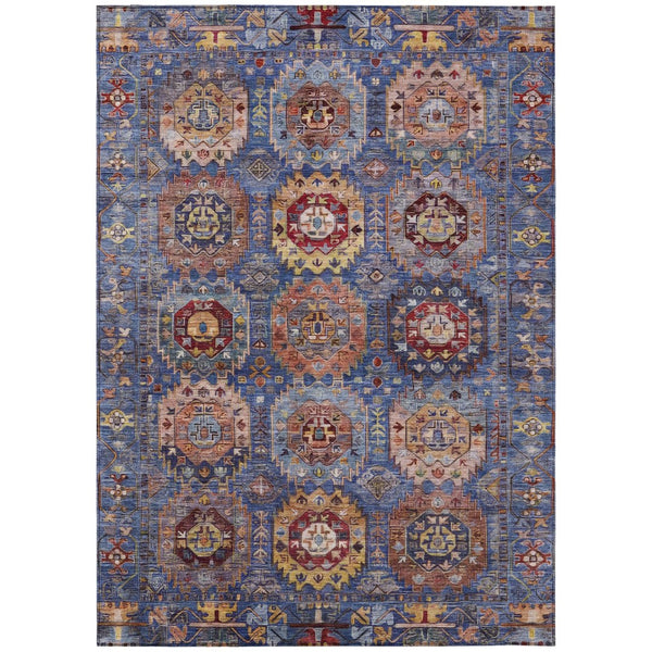HomeRoots 5' X 8' Washable Denim Blue Medallion Area Rug - Stylish Indoor/Outdoor Decor for Any Space! 629444