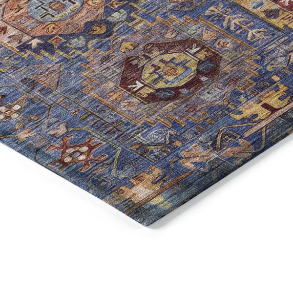 HomeRoots 5' X 8' Washable Denim Blue Medallion Area Rug - Stylish Indoor/Outdoor Decor for Any Space! 629444