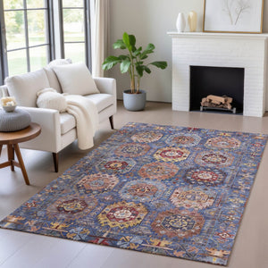 HomeRoots 5' X 8' Washable Denim Blue Medallion Area Rug - Stylish Indoor/Outdoor Decor for Any Space! 629444