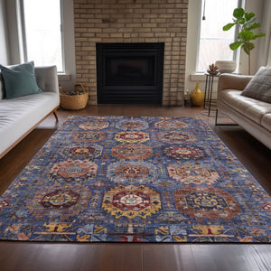 HomeRoots 5' X 8' Washable Denim Blue Medallion Area Rug - Stylish Indoor/Outdoor Decor for Any Space! 629444