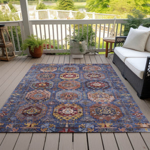 HomeRoots 5' X 8' Washable Denim Blue Medallion Area Rug - Stylish Indoor/Outdoor Decor for Any Space! 629444