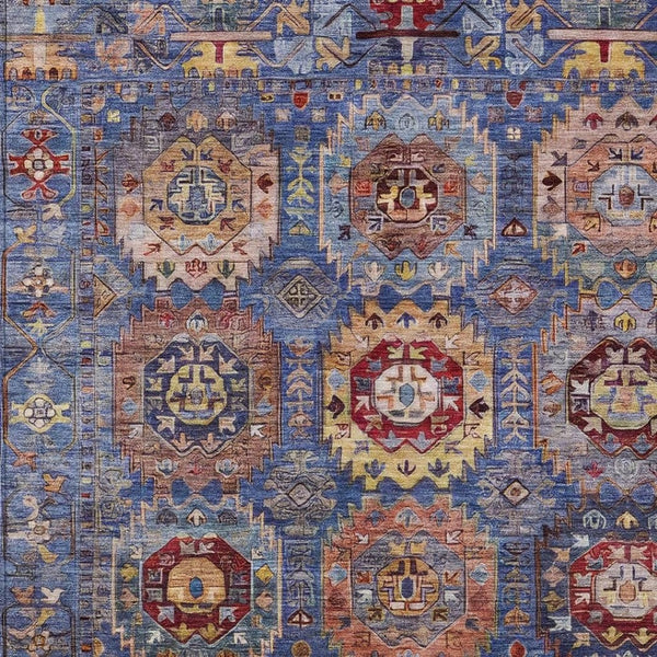 HomeRoots 8' X 10' Durable Denim Blue Medallion Area Rug - Washable, Stain-Resistant, Perfect for Indoor & Outdoor Spaces! 629446
