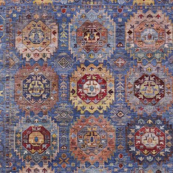 HomeRoots 10' X 14' Denim Blue Medallion Rug - Washable Indoor/Outdoor, Durable Design for High-Traffic Areas 629448