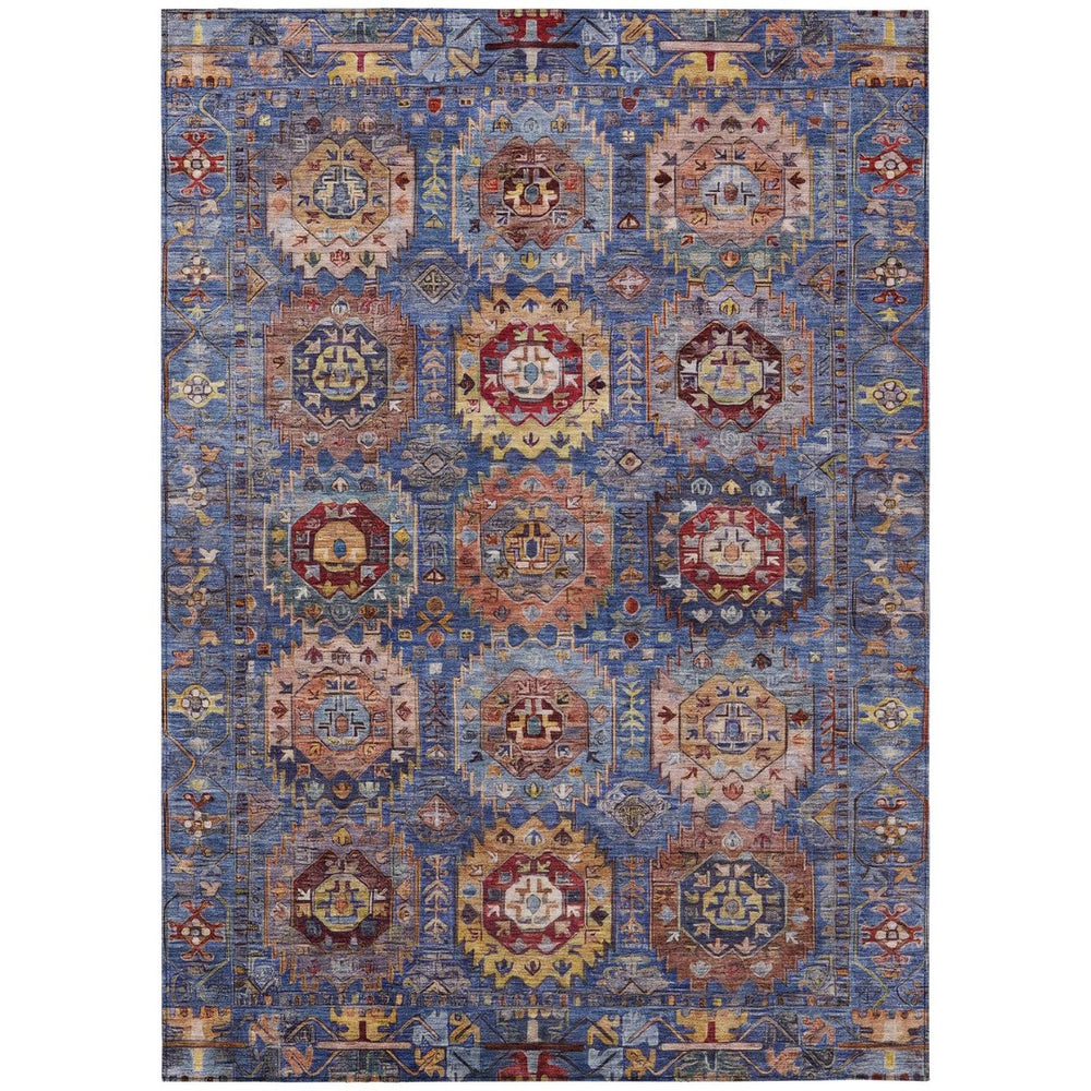 HomeRoots 10' X 14' Denim Blue Medallion Rug - Washable Indoor/Outdoor, Durable Design for High-Traffic Areas 629448