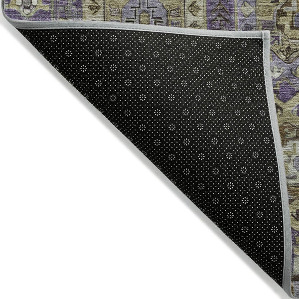 HomeRoots 8' Vibrant Eggplant Lavender & Olive Green Round Medallion Rug - Washable, Durable for Indoor/Outdoor Use 629451