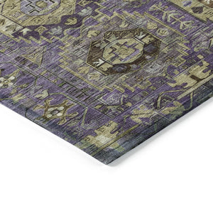 HomeRoots 8' Vibrant Eggplant Lavender & Olive Green Round Medallion Rug - Washable, Durable for Indoor/Outdoor Use 629451