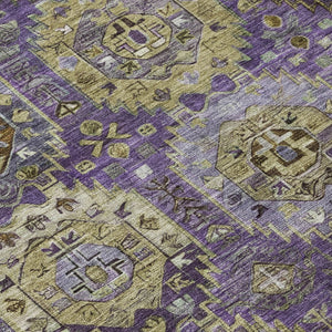 HomeRoots 8' Vibrant Eggplant Lavender & Olive Green Round Medallion Rug - Washable, Durable for Indoor/Outdoor Use 629451