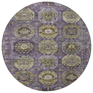 HomeRoots 8' Vibrant Eggplant Lavender & Olive Green Round Medallion Rug - Washable, Durable for Indoor/Outdoor Use 629451
