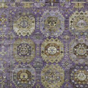 HomeRoots 8' X 10' Elegant Medallion Area Rug in Eggplant, Lavender & Olive Green - Washable & Durable Design 629452