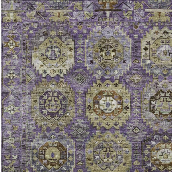 HomeRoots 9' X 12' Medallion Area Rug in Eggplant, Lavender & Olive Green - Durable & Washable for Indoors/Outdoors 629453