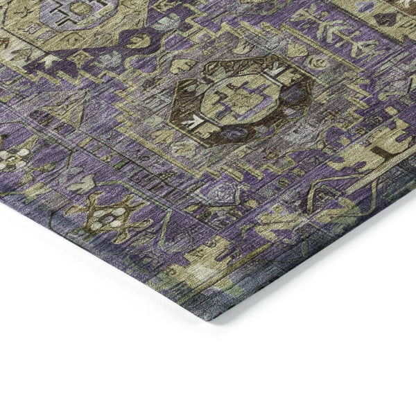 HomeRoots 9' X 12' Medallion Area Rug in Eggplant, Lavender & Olive Green - Durable & Washable for Indoors/Outdoors 629453