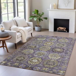 HomeRoots 9' X 12' Medallion Area Rug in Eggplant, Lavender & Olive Green - Durable & Washable for Indoors/Outdoors 629453
