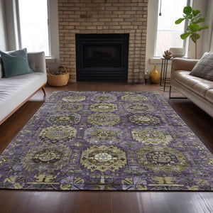 HomeRoots 9' X 12' Medallion Area Rug in Eggplant, Lavender & Olive Green - Durable & Washable for Indoors/Outdoors 629453